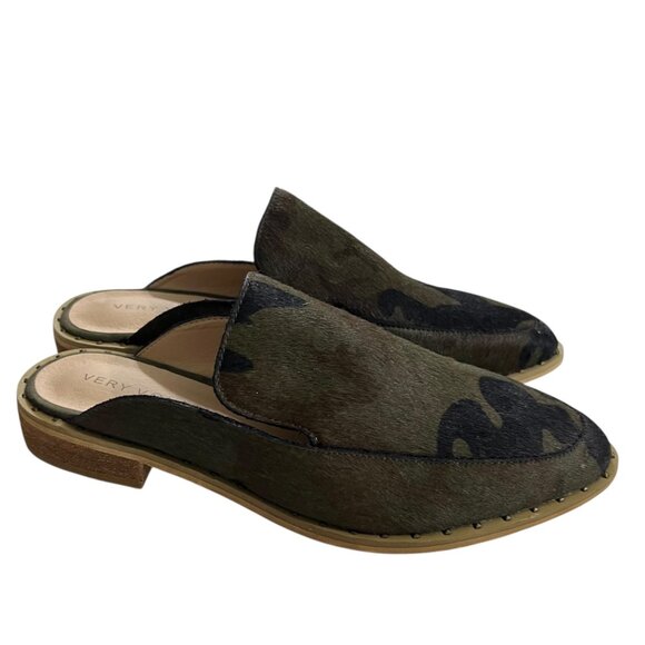 Very Volatile  Green & Black Atwood Calf Hair Slip On Slide Loafer Mules Size 7 - Picture 5 of 11